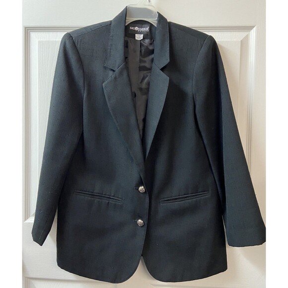 Sag Harbor Womens Petite Size 10 Black 2 Button Career Professional - Picture 3 of 6
